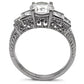MATK057 - High polished (no plating) Stainless Steel Ring with AAA Grade CZ  in Clear