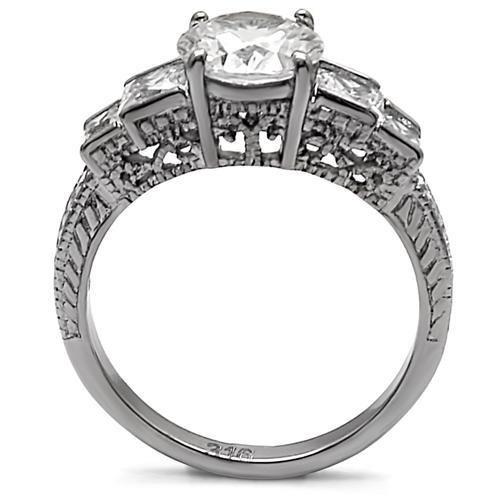 MATK057 - High polished (no plating) Stainless Steel Ring with AAA Grade CZ  in Clear