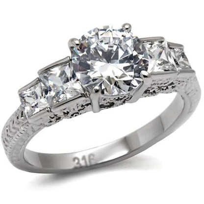 MATK057 - High polished (no plating) Stainless Steel Ring with AAA Grade CZ  in Clear