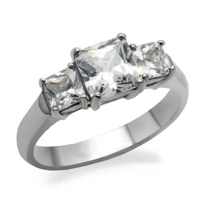 MATK058 - High polished (no plating) Stainless Steel Ring with AAA Grade CZ  in Clear