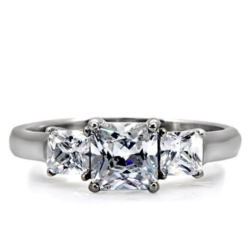 MATK058 - High polished (no plating) Stainless Steel Ring with AAA Grade CZ  in Clear