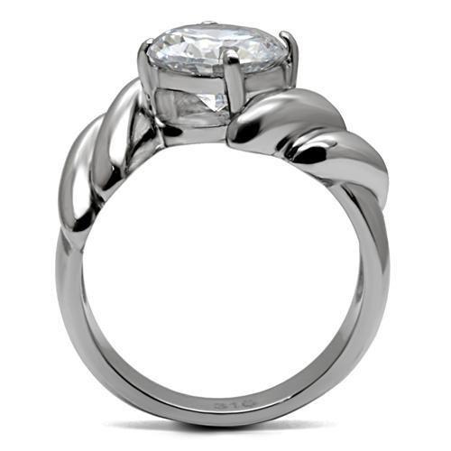 MATK060 - High polished (no plating) Stainless Steel Ring with AAA Grade CZ  in Clear