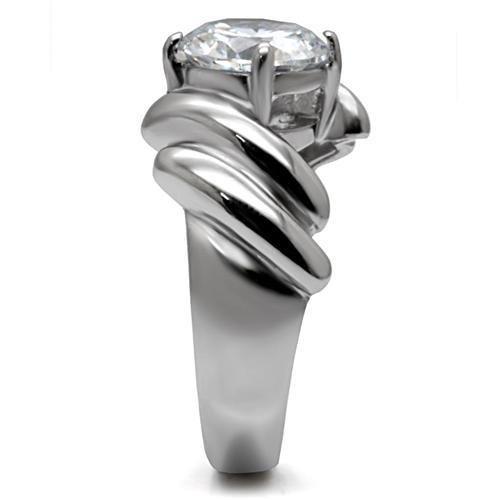 MATK060 - High polished (no plating) Stainless Steel Ring with AAA Grade CZ  in Clear