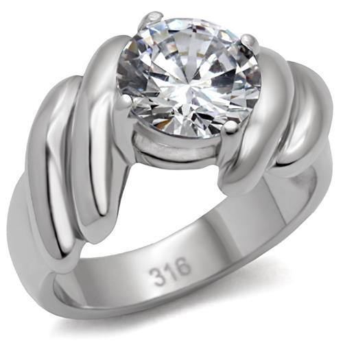 MATK060 - High polished (no plating) Stainless Steel Ring with AAA Grade CZ  in Clear