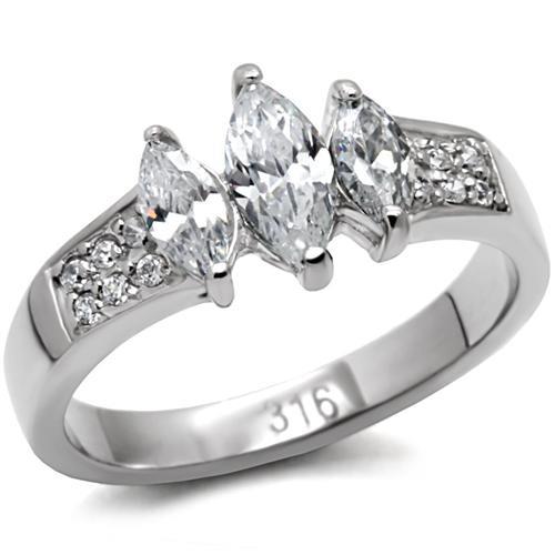 MATK061 - High polished (no plating) Stainless Steel Ring with AAA Grade CZ  in Clear