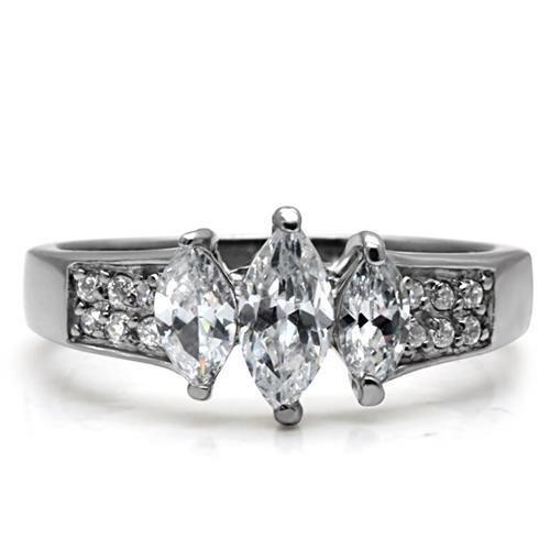 MATK061 - High polished (no plating) Stainless Steel Ring with AAA Grade CZ  in Clear