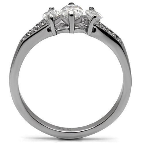 MATK061 - High polished (no plating) Stainless Steel Ring with AAA Grade CZ  in Clear