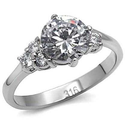 MATK062 - High polished (no plating) Stainless Steel Ring with AAA Grade CZ  in Clear