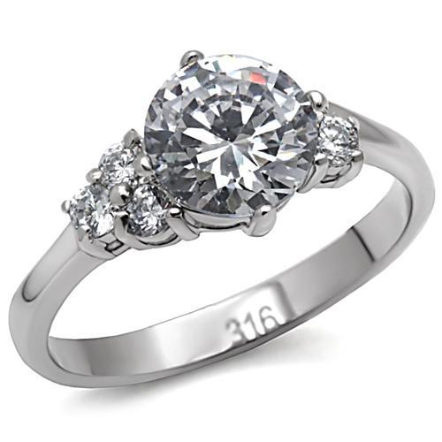 MATK062 - High polished (no plating) Stainless Steel Ring with AAA Grade CZ  in Clear