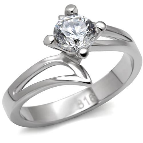 MATK063 - High polished (no plating) Stainless Steel Ring with AAA Grade CZ  in Clear