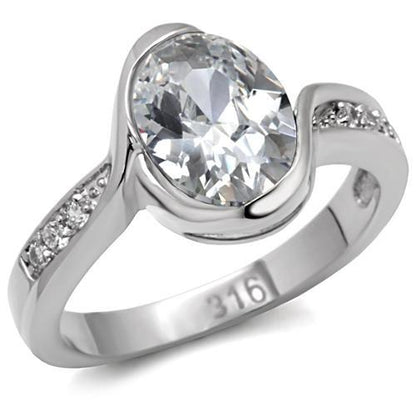 MATK064 - High polished (no plating) Stainless Steel Ring with AAA Grade CZ  in Clear
