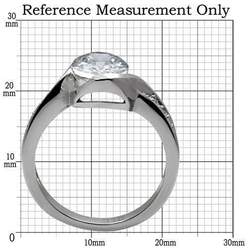MATK064 - High polished (no plating) Stainless Steel Ring with AAA Grade CZ  in Clear