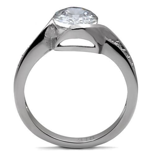 MATK064 - High polished (no plating) Stainless Steel Ring with AAA Grade CZ  in Clear