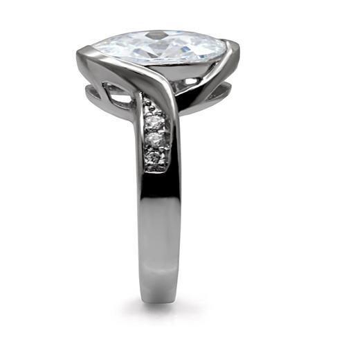 MATK064 - High polished (no plating) Stainless Steel Ring with AAA Grade CZ  in Clear
