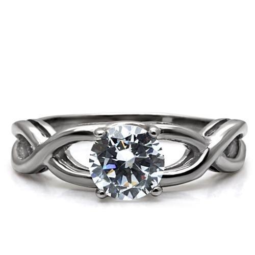 MATK065 - High polished (no plating) Stainless Steel Ring with AAA Grade CZ  in Clear