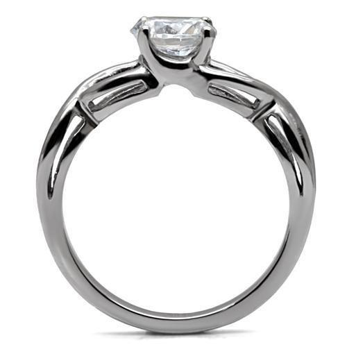MATK065 - High polished (no plating) Stainless Steel Ring with AAA Grade CZ  in Clear