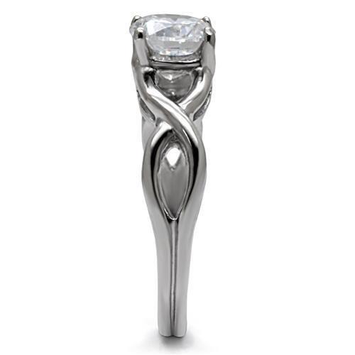 MATK065 - High polished (no plating) Stainless Steel Ring with AAA Grade CZ  in Clear