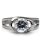 MATK066 - High polished (no plating) Stainless Steel Ring with AAA Grade CZ  in Clear