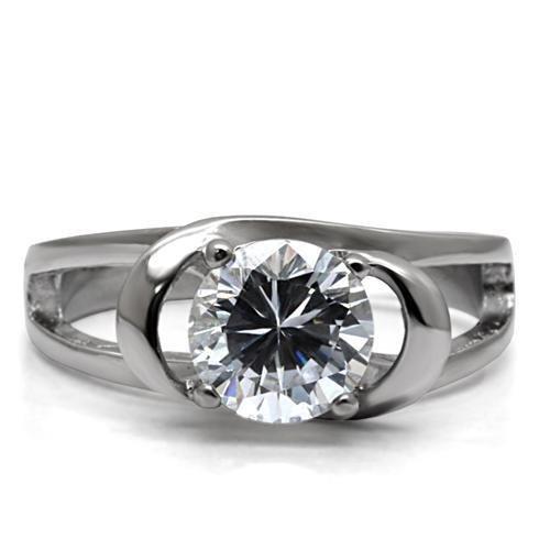 MATK066 - High polished (no plating) Stainless Steel Ring with AAA Grade CZ  in Clear