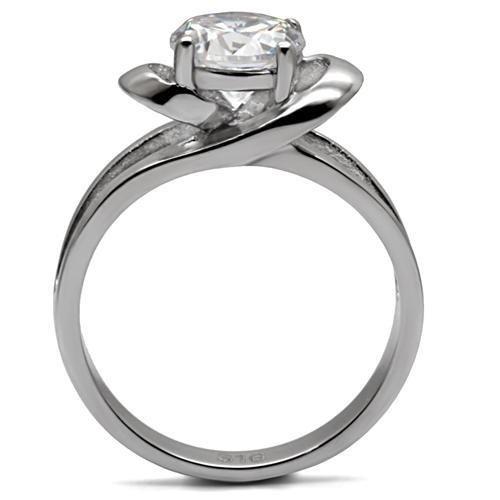 MATK066 - High polished (no plating) Stainless Steel Ring with AAA Grade CZ  in Clear