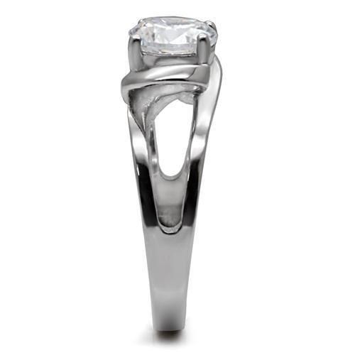 MATK066 - High polished (no plating) Stainless Steel Ring with AAA Grade CZ  in Clear
