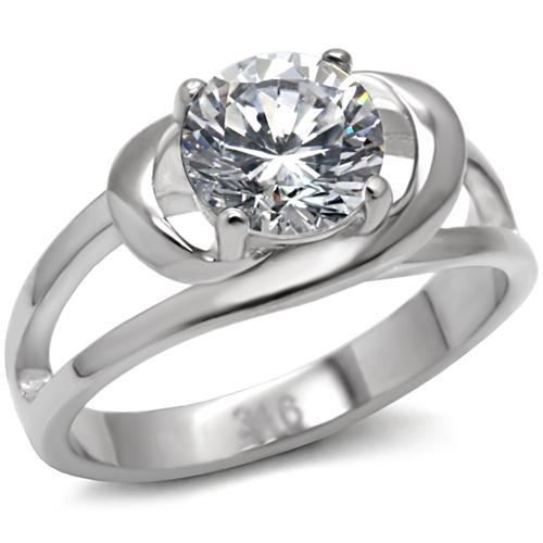 MATK066 - High polished (no plating) Stainless Steel Ring with AAA Grade CZ  in Clear