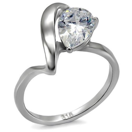 MATK067 - High polished (no plating) Stainless Steel Ring with AAA Grade CZ  in Clear
