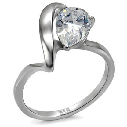 MATK067 - High polished (no plating) Stainless Steel Ring with AAA Grade CZ  in Clear