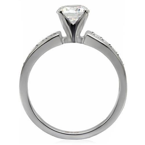 MATK068 - High polished (no plating) Stainless Steel Ring with AAA Grade CZ  in Clear