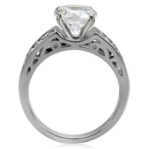 MATK069 - High polished (no plating) Stainless Steel Ring with AAA Grade CZ  in Clear