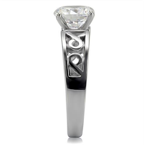 MATK069 - High polished (no plating) Stainless Steel Ring with AAA Grade CZ  in Clear