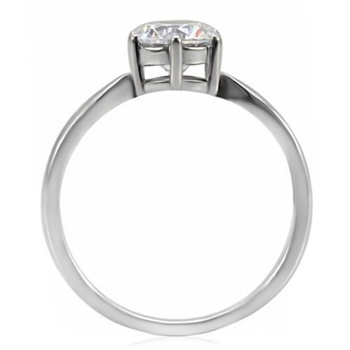 MATK071 - High polished (no plating) Stainless Steel Ring with AAA Grade CZ  in Clear