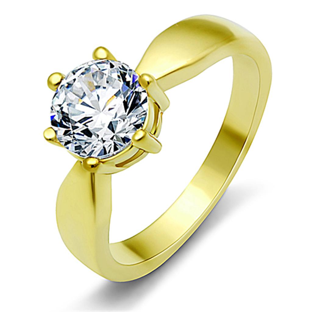 MATK071G - IP Gold(Ion Plating) Stainless Steel Ring with AAA Grade CZ  in Clear