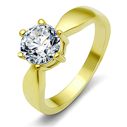 MATK071G - IP Gold(Ion Plating) Stainless Steel Ring with AAA Grade CZ  in Clear