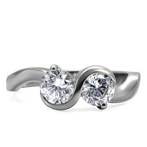 MATK072 - High polished (no plating) Stainless Steel Ring with AAA Grade CZ  in Clear