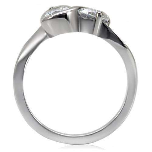MATK072 - High polished (no plating) Stainless Steel Ring with AAA Grade CZ  in Clear