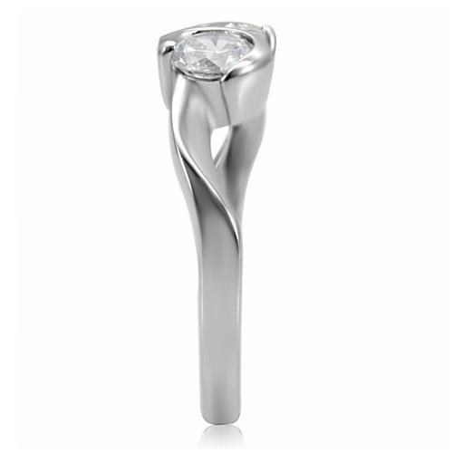 MATK072 - High polished (no plating) Stainless Steel Ring with AAA Grade CZ  in Clear