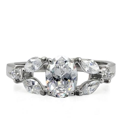 MATK073 - High polished (no plating) Stainless Steel Ring with AAA Grade CZ  in Clear