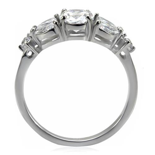 MATK073 - High polished (no plating) Stainless Steel Ring with AAA Grade CZ  in Clear