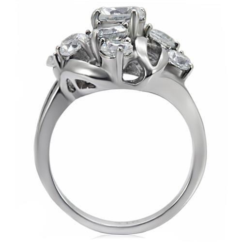 MATK074 - High polished (no plating) Stainless Steel Ring with AAA Grade CZ  in Clear