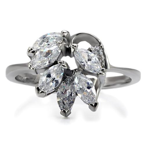 MATK075 - High polished (no plating) Stainless Steel Ring with AAA Grade CZ  in Clear