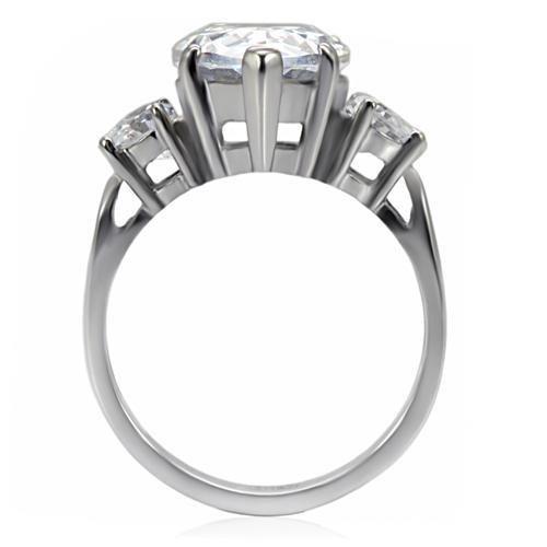 MATK076 - High polished (no plating) Stainless Steel Ring with AAA Grade CZ  in Clear