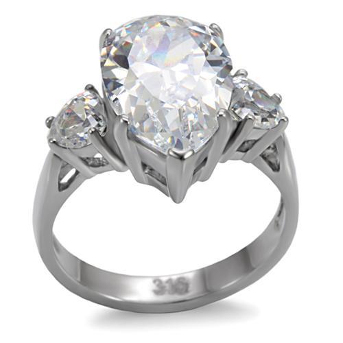 MATK076 - High polished (no plating) Stainless Steel Ring with AAA Grade CZ  in Clear