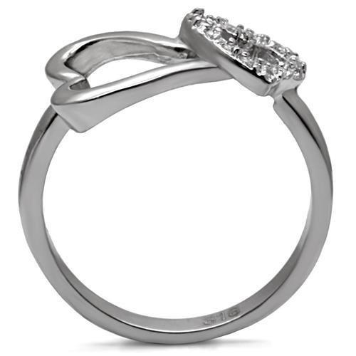 MATK077 - High polished (no plating) Stainless Steel Ring with AAA Grade CZ  in Clear