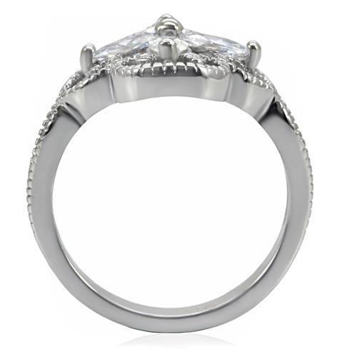 MATK078 - High polished (no plating) Stainless Steel Ring with AAA Grade CZ  in Clear