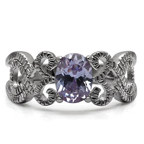 MATK079 - High polished (no plating) Stainless Steel Ring with AAA Grade CZ  in Light Amethyst