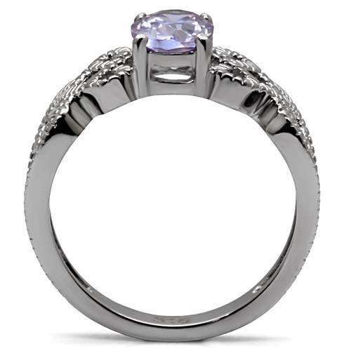MATK079 - High polished (no plating) Stainless Steel Ring with AAA Grade CZ  in Light Amethyst