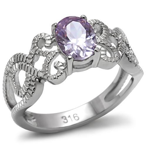 MATK079 - High polished (no plating) Stainless Steel Ring with AAA Grade CZ  in Light Amethyst