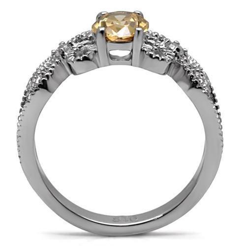 MATK080 - High polished (no plating) Stainless Steel Ring with AAA Grade CZ  in Champagne