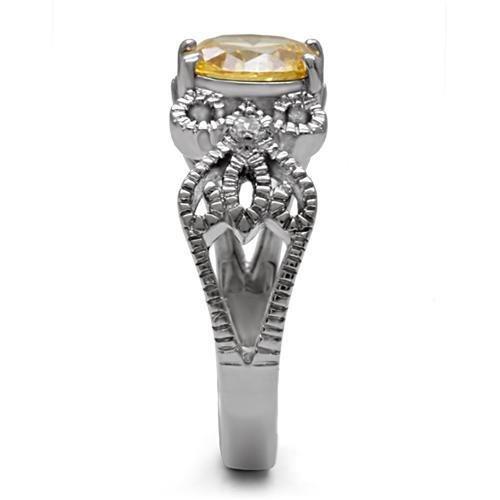 MATK080 - High polished (no plating) Stainless Steel Ring with AAA Grade CZ  in Champagne